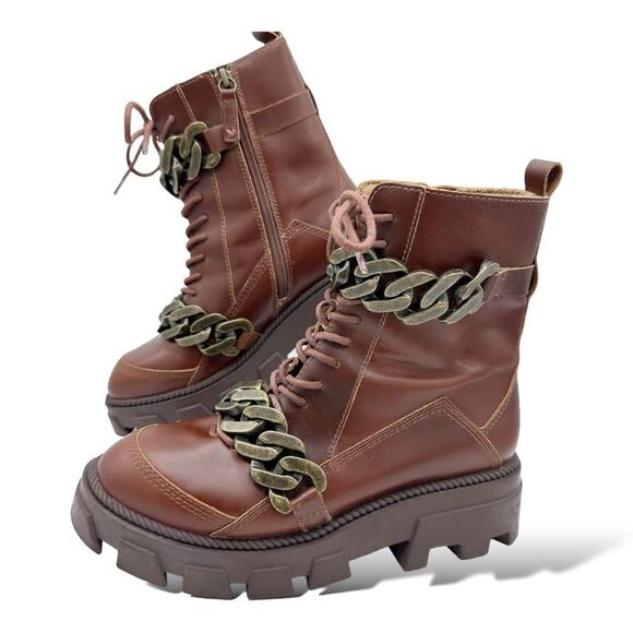 Kelsi Dagger Brooklyn Brave Chunky Platform Lug Sole Boots Chain Detail size 8M - Picture 3 of 16